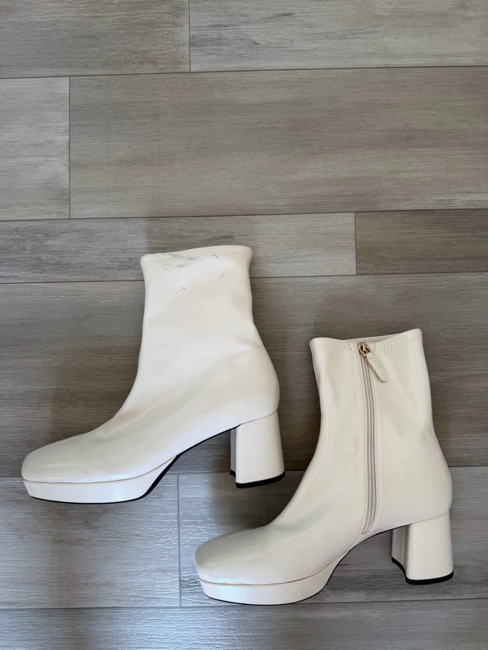 AEROSOLES SUSSEX White Women's Platform Block Heel Boots - Fashion Ankle Boots